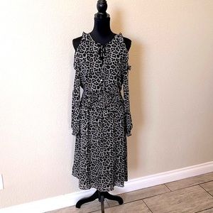 Michael Kors Cold Shoulder Dress.  Snow Leopard Print.